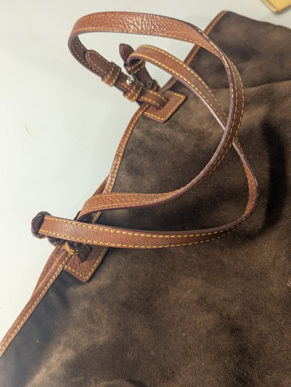 Dooney & Bourke Brown Suede Tote Bag - Picture 12 of 14